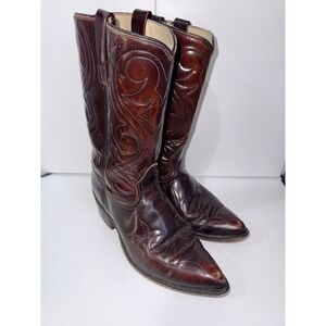 Vintage ACME Cowboy Boots Mens Leather Dress Brown Red Size 8 D Western